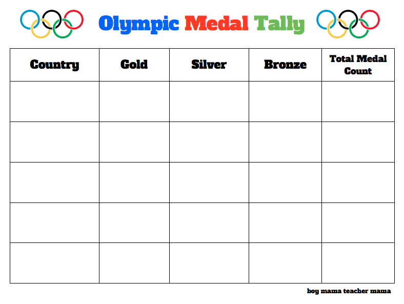 Teacher Mama FREE Olympic Medal Count Tally Sheet Boy Mama Teacher Mama