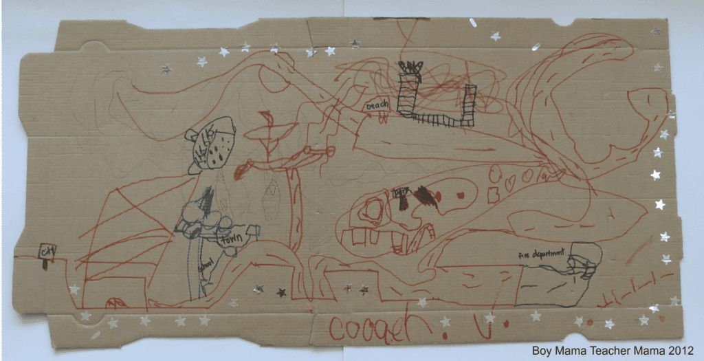 pizza box roadway completed by child