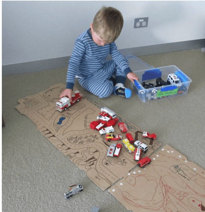 pizza box roadway completed child playing
