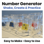 DIY number generator made from an egg carton and dice for teaching place value, number sense, and math skills.
