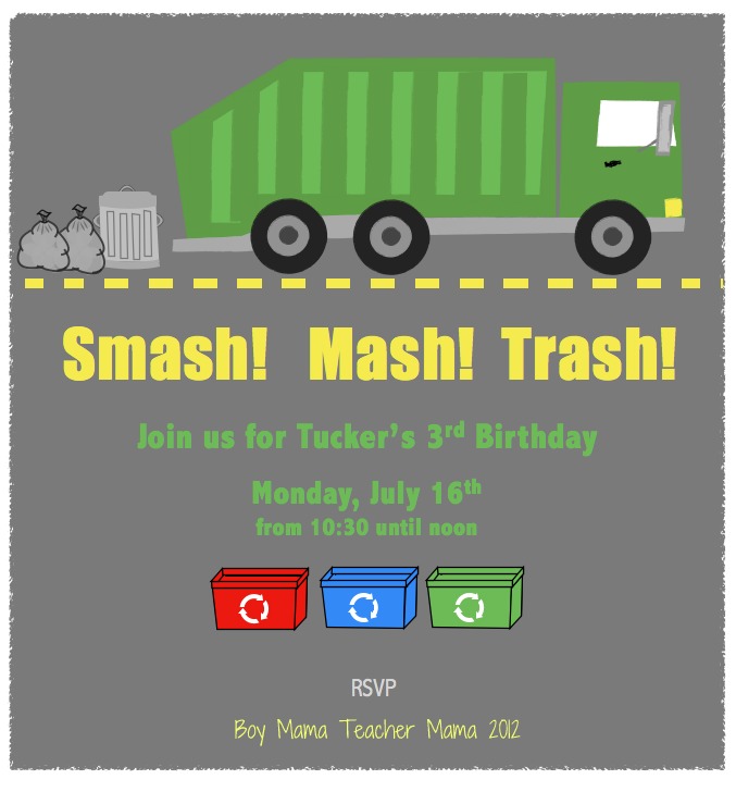 Trash Truck Birthday Invitation Editable Garbage Truck Invite Blue Recycling Truck Printable INSTANT DOWNLOAD 0031