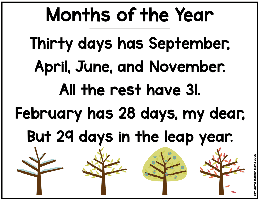 calendar skills  months poem
