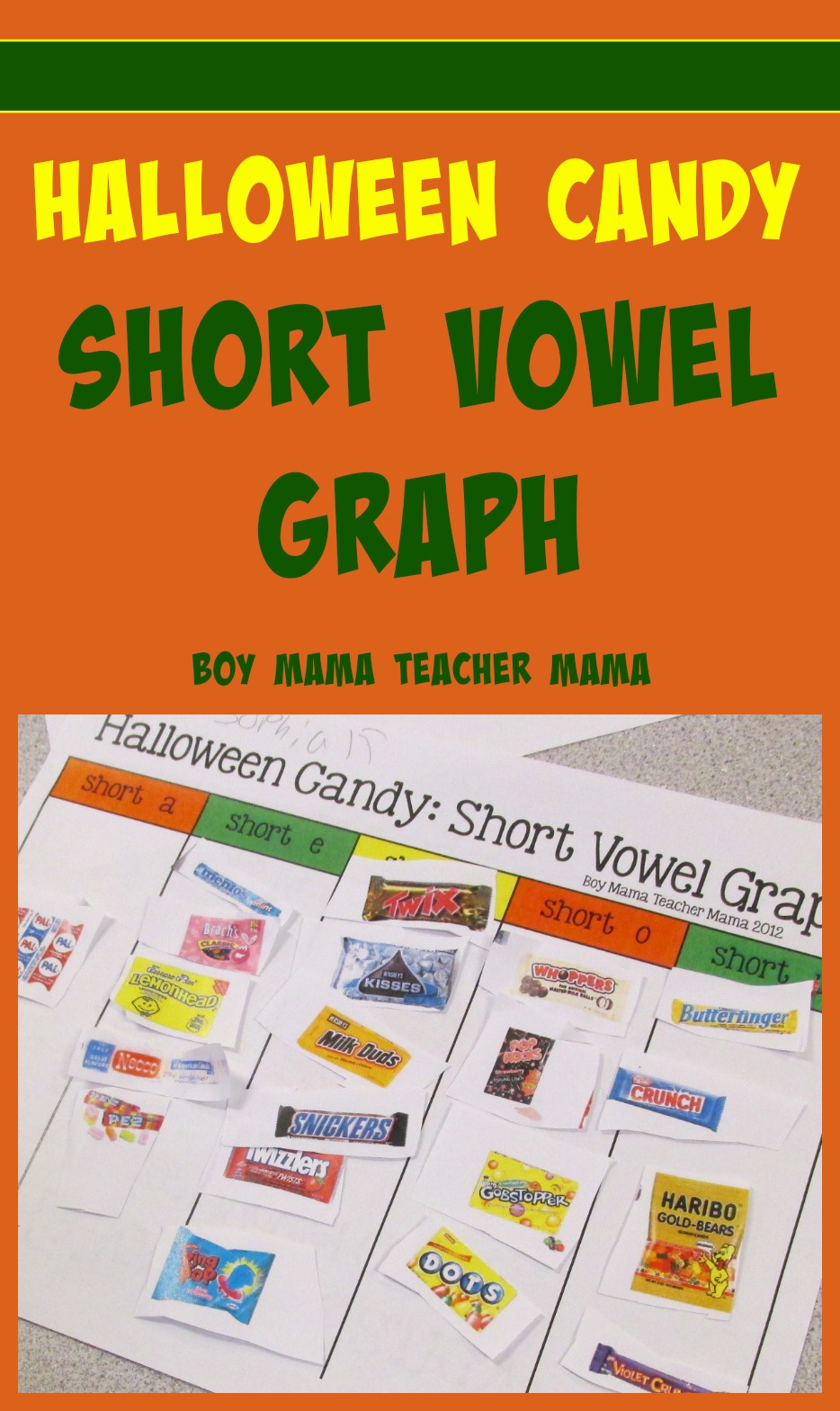 Teacher Mama: Halloween Candy: Short Vowel Graph
