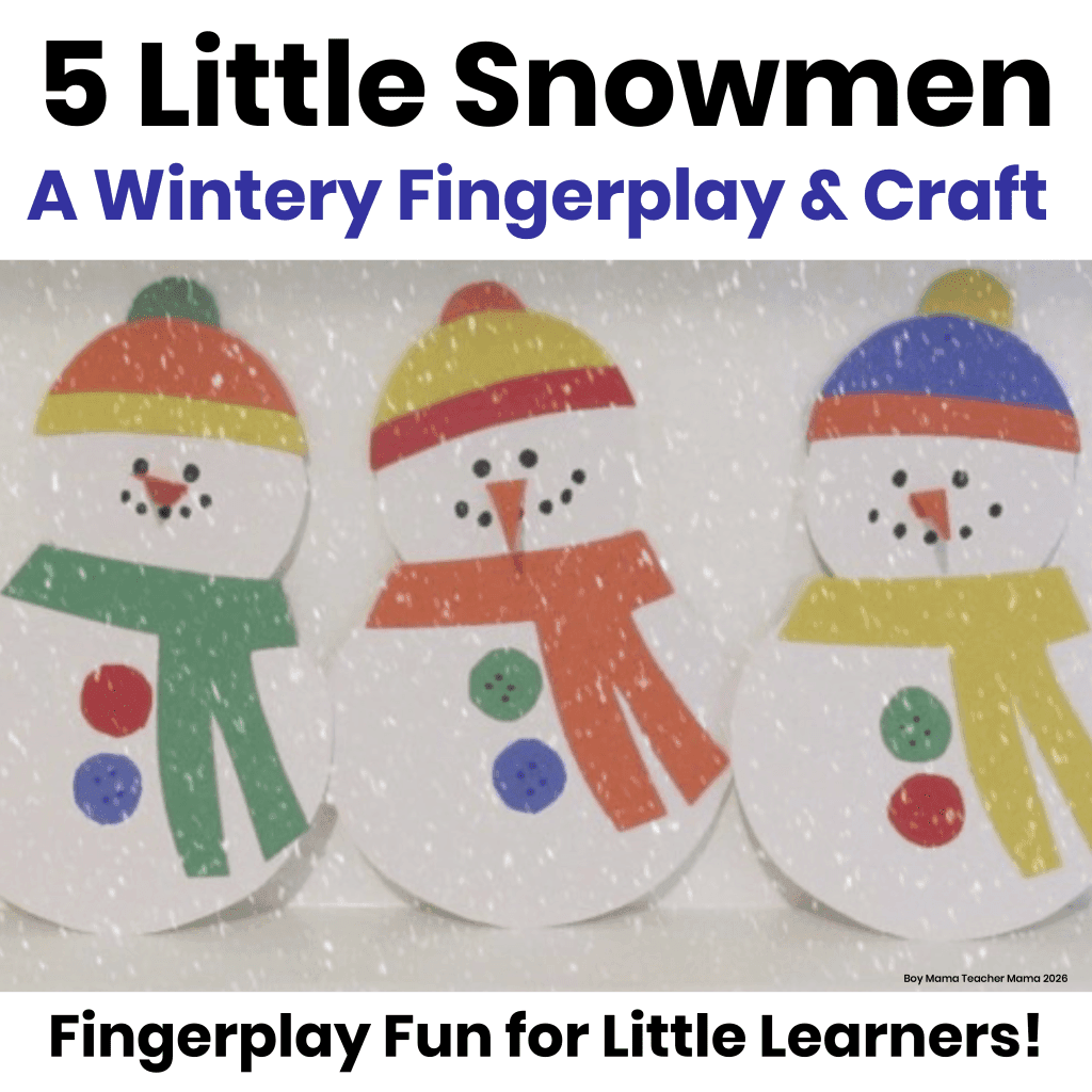 5 little snowmen winter fingerplay and craft with colorful paper snowmen wearing hats and scarves for preschool and kindergarten