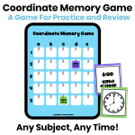 Coordinate Memory Game classroom review activity with a reusable coordinate game board for practicing math, reading, vocabulary, telling time, and more.
