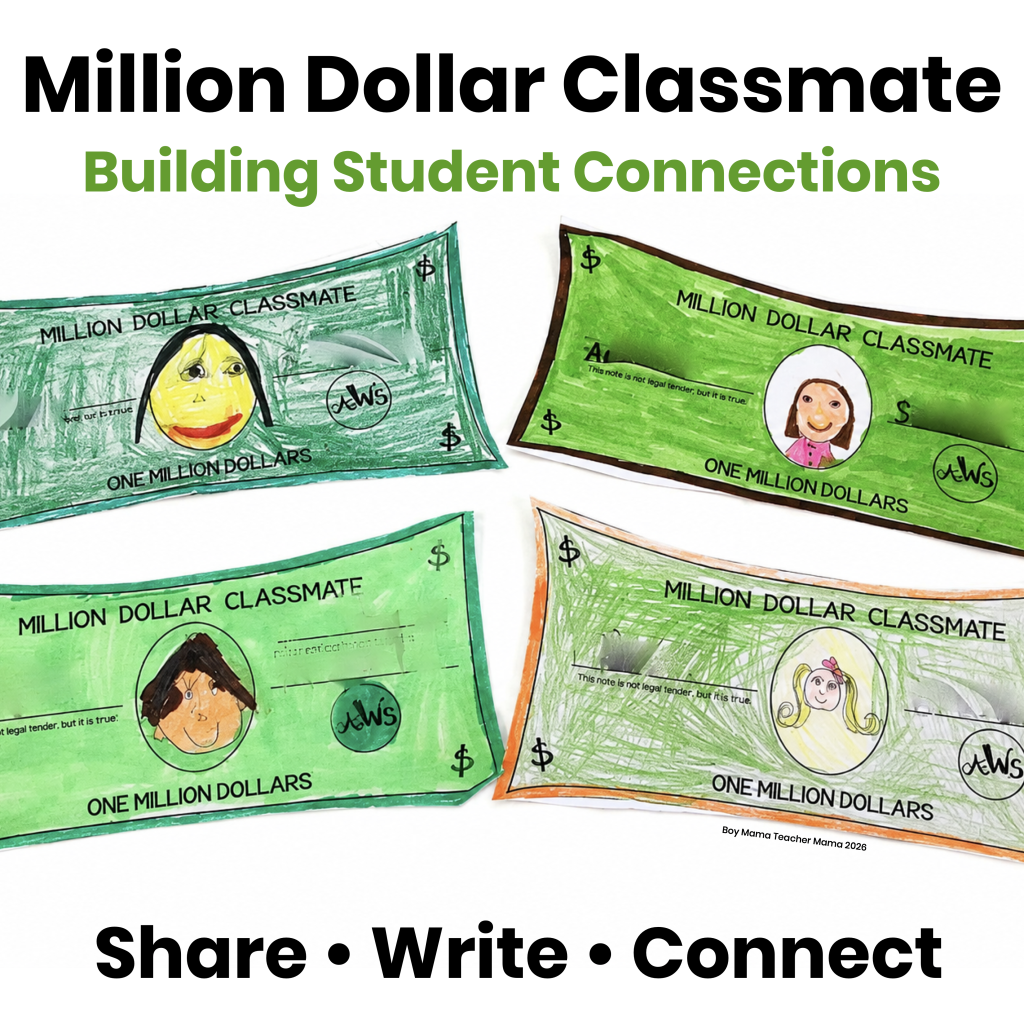 Million Dollar Classmate activity for building classroom connections through sharing, writing, and getting to know classmates.