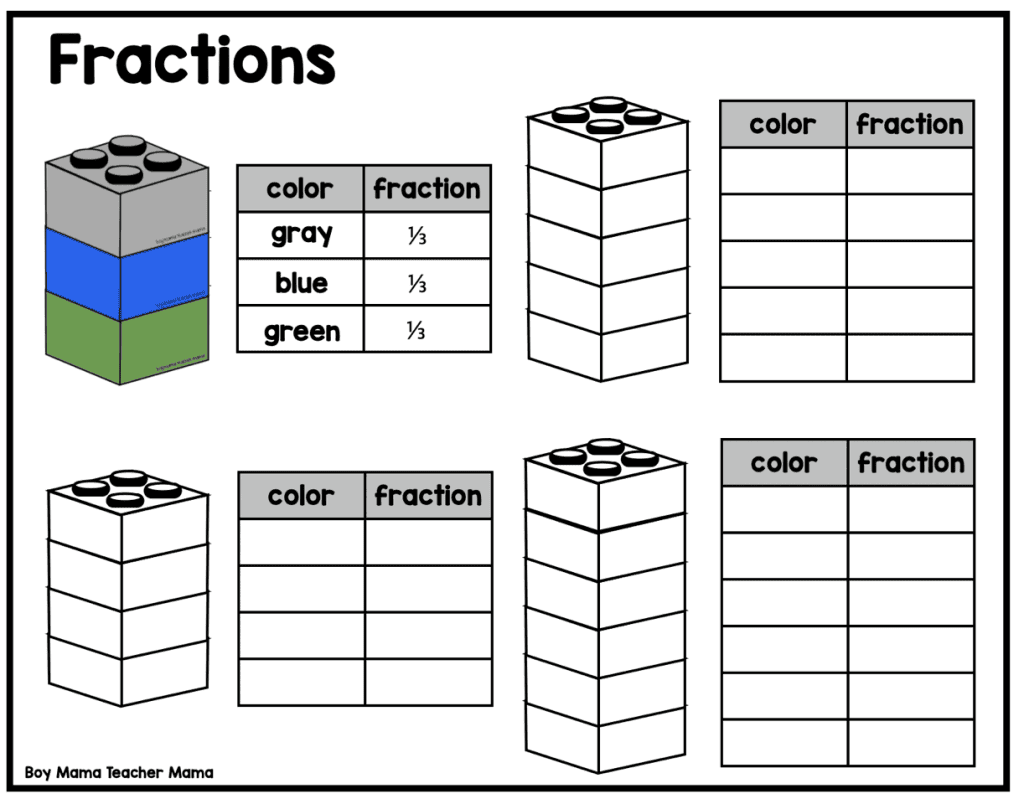 Lego Math Activities Fractions with Legos