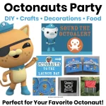 DIY Octonauts party ideas featuring handmade decorations, invitations, treasure chest, crafts, party favors, food, and free printables for kids.