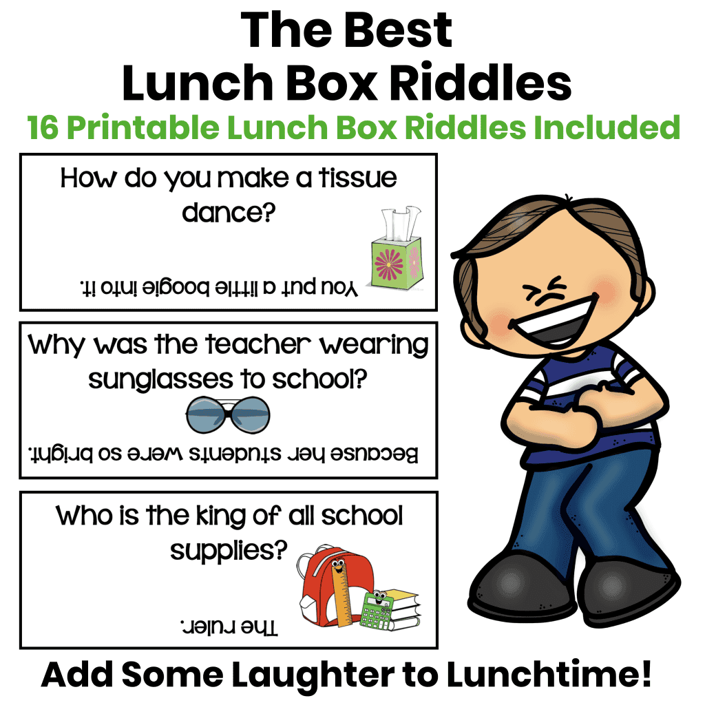 The best lunch box riddles for kids with free printable. Includes 16 printable lunch box riddles and jokes to add fun and laughter to lunchtime.