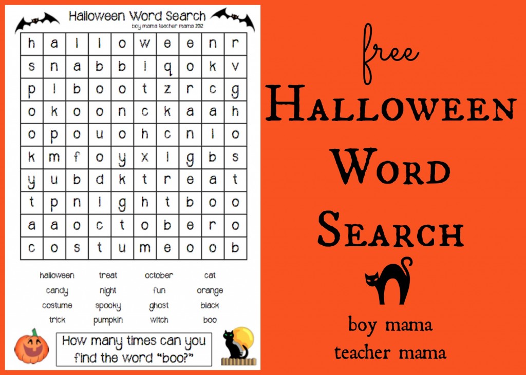 Boy Mama Teacher Mama | FREE Halloween Word Search