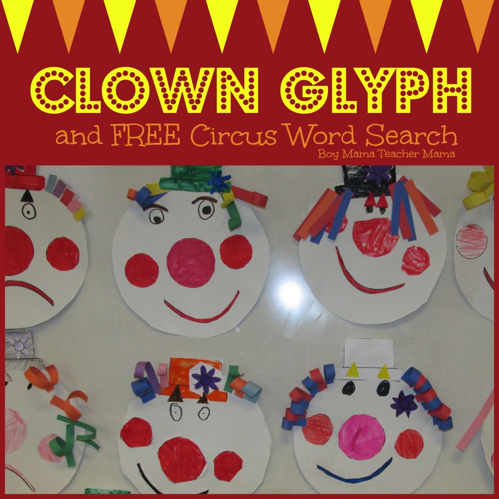 Boy Mama Teacher Mama  Clown Glyph and FREE Word Search