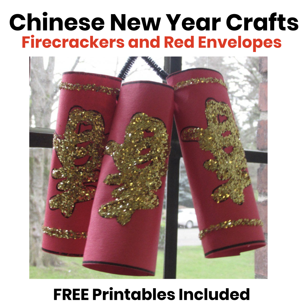 Chinese New Year firecracker craft for kids with free printable templates for classroom activities.