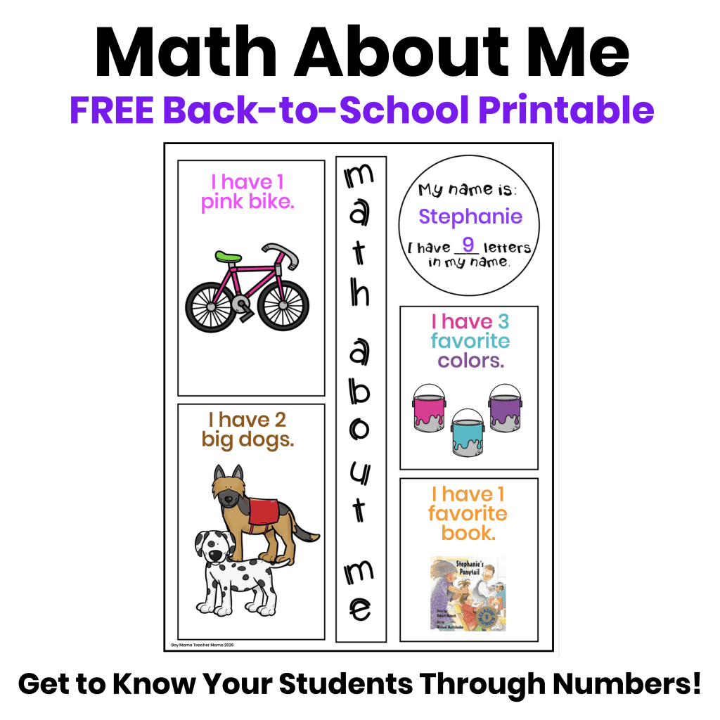 Math About Me free printable for a fun back-to-school activity that helps students get to know one another.