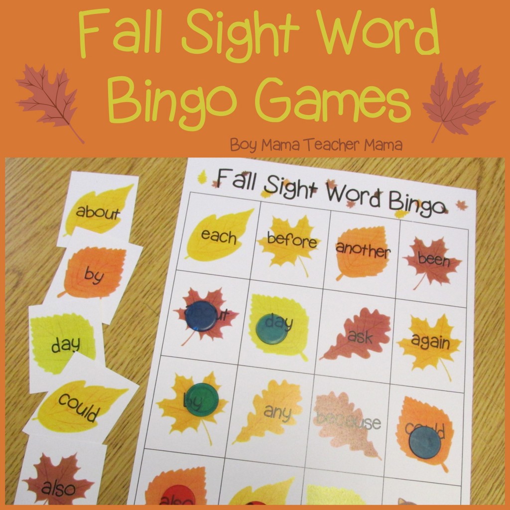 Teacher Mama: Fall Sight Word Bingo Games - Boy Mama ...
