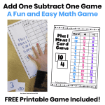 Add one subtract one math card game free printable for K-2 students