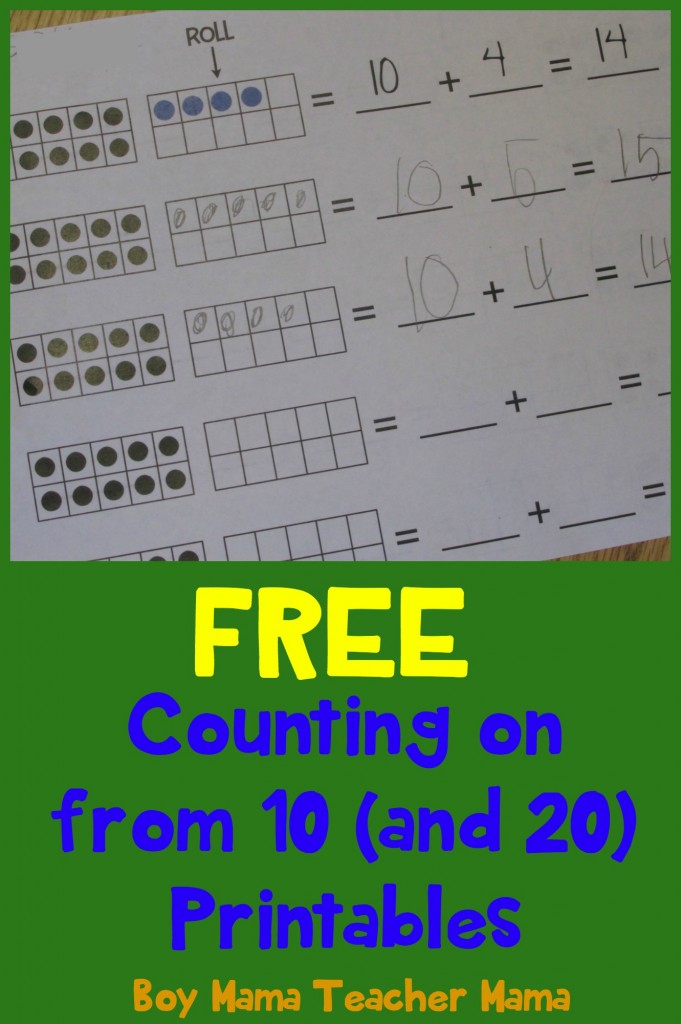 Boy Mama Teacher Mama  FREE Counting on from 10 Printables