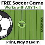 Featured image for a FREE soccer game that can be used to practice spelling, sight words, math, vocabulary, and any classroom skill.