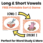 Short and long vowel activities with a free printable sorting game for word study.