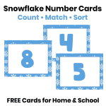 eatured image for FREE Snowflake Number Cards with winter-themed numeral cards for counting, matching, and ordering numbers at home or in the classroom.