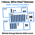I Have, Who Has? games for kids featuring math, literacy, place value, sight words, and Spanish classroom practice
