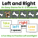 Left and right game for K-2 students with dog bones and game cards