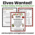 Festive elves wanted holiday writing activity with job description and application for kids perfect for December classroom fun