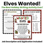Festive elves wanted holiday writing activity with job description and application for kids perfect for December classroom fun