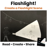 Flashlight book and art activity inspired by Flashlight! by Lizi Boyd. Students create flashlight scenes using black construction paper and white paper.