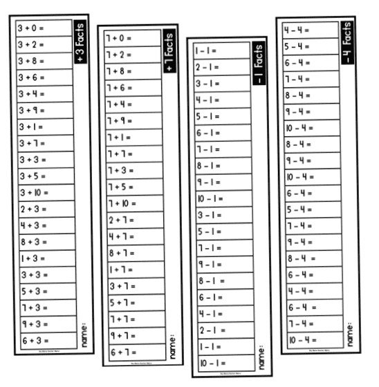 math facts practice strips