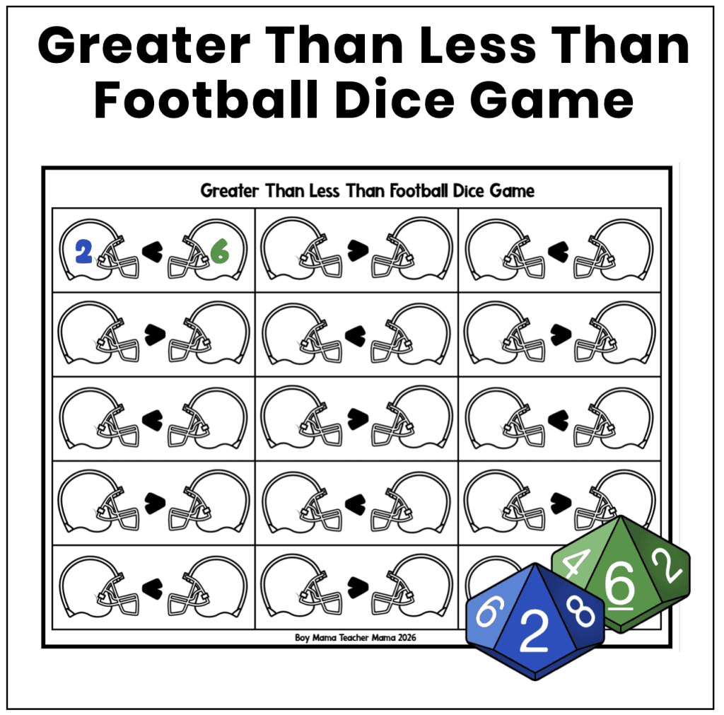 greater than less than football dice game