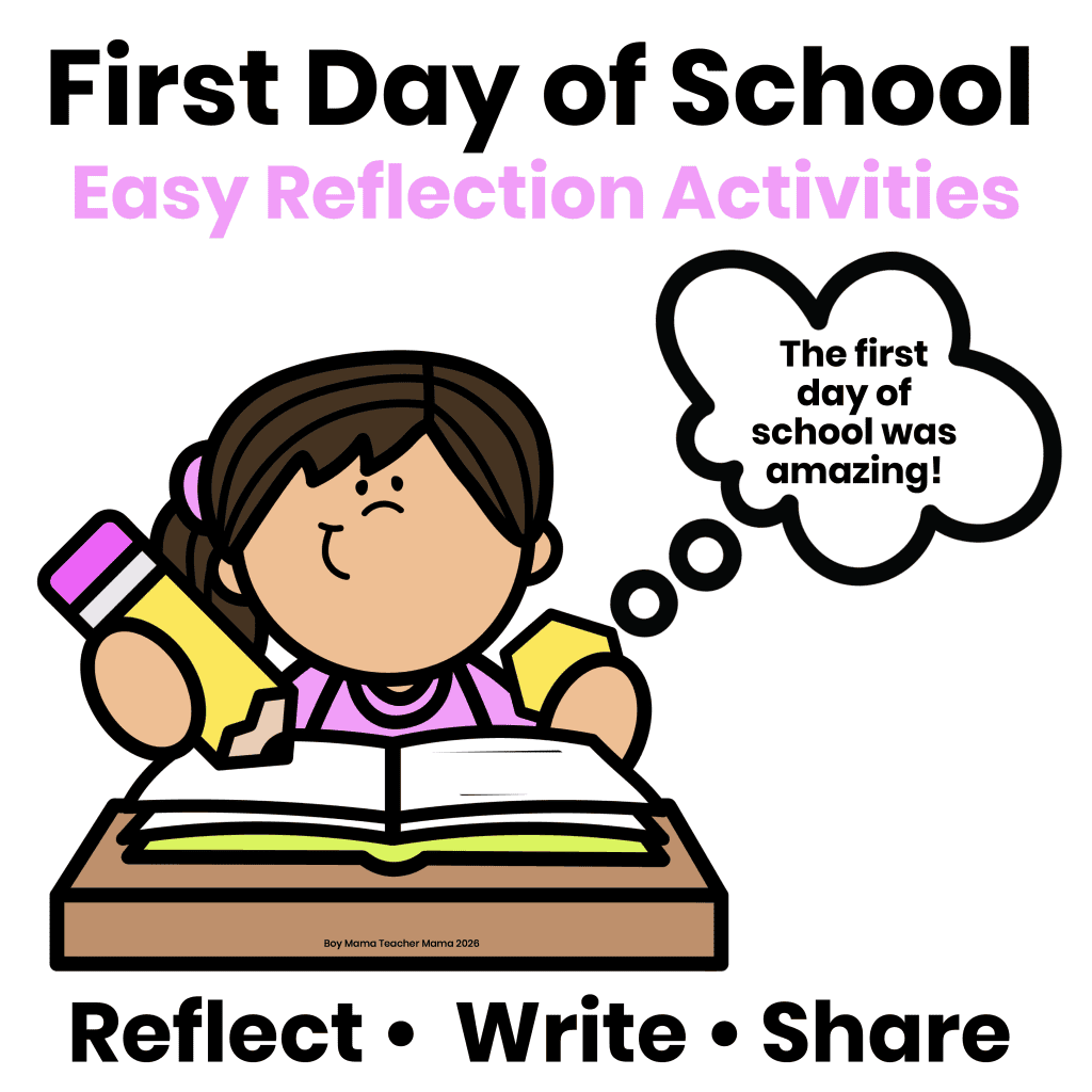 First day of school activities for elementary students featuring easy writing and reflection activities.
