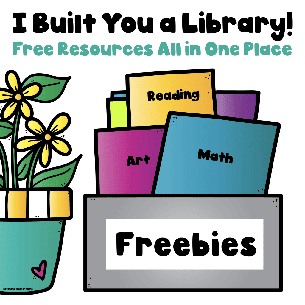 Featured image for the Freebie Library with colorful folders labeled Reading, Math, and Art filled with free classroom resources.