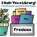Featured image for the Freebie Library with colorful folders labeled Reading, Math, and Art filled with free classroom resources.