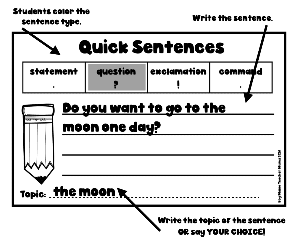 quick sentences freebie