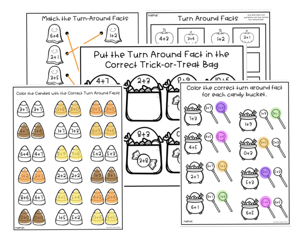 halloween turn around facts practice pages